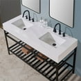 thumbnail image 3 of Edolo 60" Double Stainless Steel Vanity Console in Matt Black with Snow White Stone Countertop and Mirror, 3 of 5
