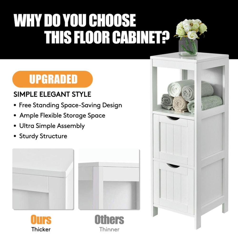 Finihen Bathroom Storage Cabinet, Bathroom Floor Cabinet, Wooden Bathroom Floor Cabinet with Removable Drawers, for Bathroom, Living Room, Bedroom, Kitchen, White Finihen Bathroom Storage Cabinet, Bathroom Floor Cabinet, Wooden Bathroom Floor Cabinet with Removable Drawers, for Bathroom, Living Room, Bedroom, Kitchen, White