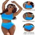 thumbnail image 2 of Women's High Waisted Bikini Sets Sporty Two Piece Swimsuits Color Block Cheeky High Cut Bathing Suits-Blue, 2 of 5