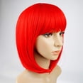 thumbnail image 4 of Peluca Bob roja con flequillo Pelucas Bob cortas de fibra sintética de 12 pulgadas para mujeres Pelucas Bob cortas y peluca Bob de Cosplay de Halloween con una gorra (rojo), 4 of 5