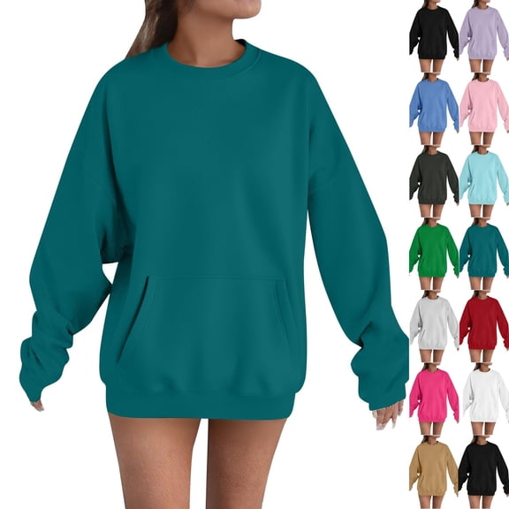 Crewneck Sweatshirts Women Casual Lightweight Fall Fashion Pullover Tops Oversized y2k Clothes Turquoise M