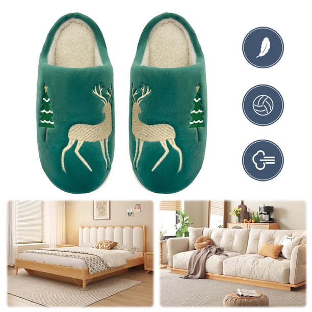Pantallas Casas Esponjosas para Anti Slip Elk Xmas Tree Fehip Slippers Niñas