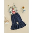thumbnail image 3 of Baby Girl's 2pcs Outfits Flower Print Sleeveless Sling Romper + Elastic Waist Flared Pants Set, 3 of 9