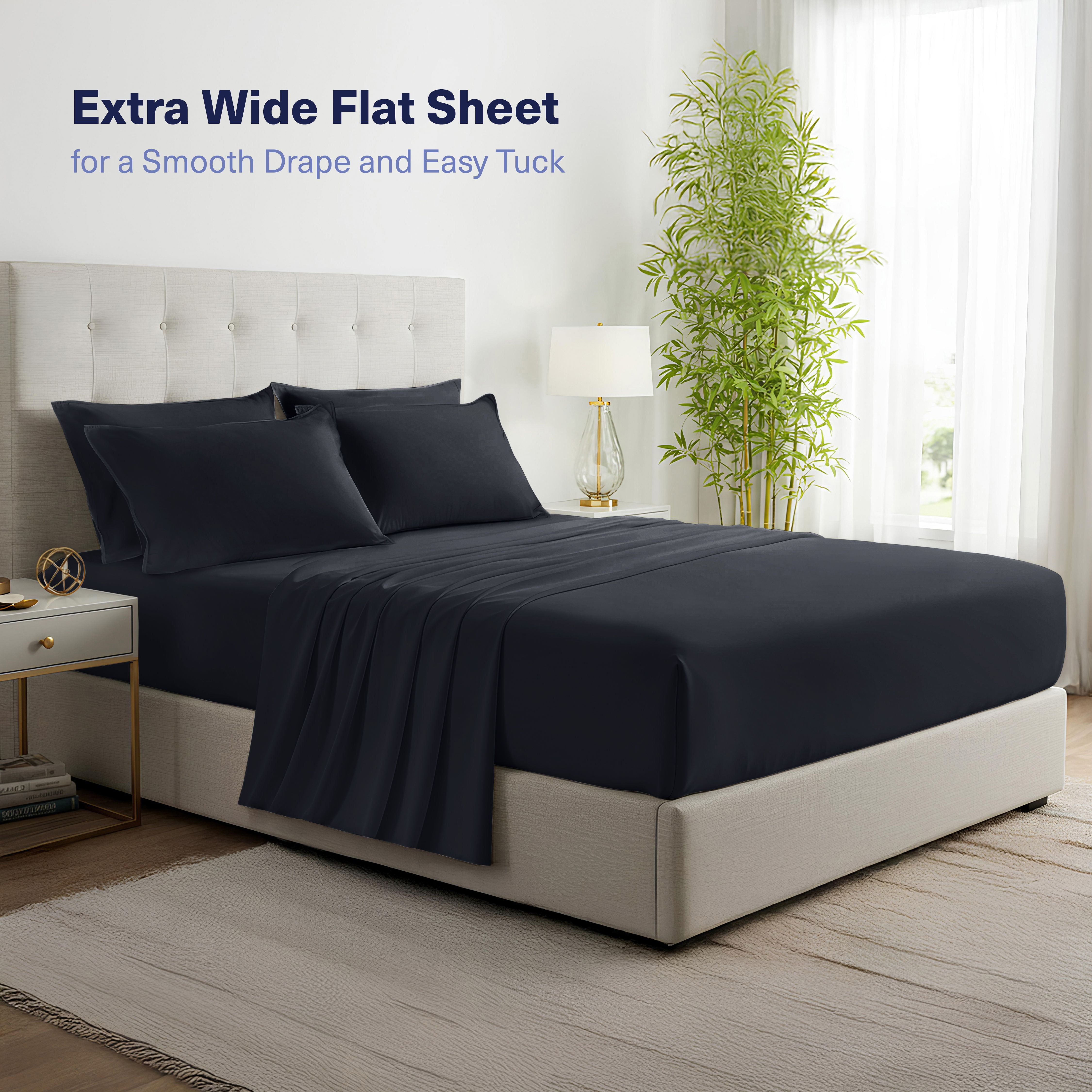 Kickoff Viscose Bamboo Sheets Twin XL Size 3-pc 100% Organic Bamboo Viscose Bed Cooling Sheets Twin XL Size Set Cool Bedding for hot sleepers sheet, Flat, Fitted, Pillowcase (Onyx Black, TXL)