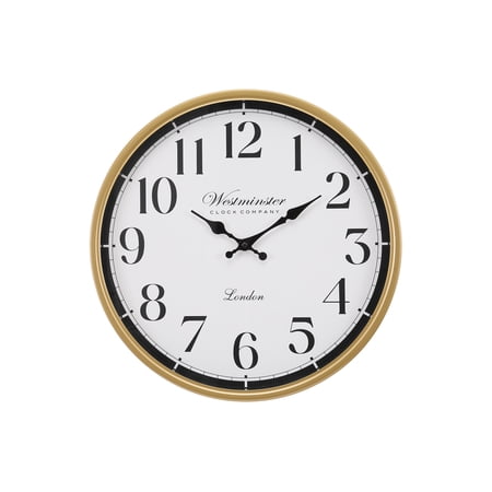 Clocks - 16 Round - Wall Clock - Gold Plastic Frame - Transitional