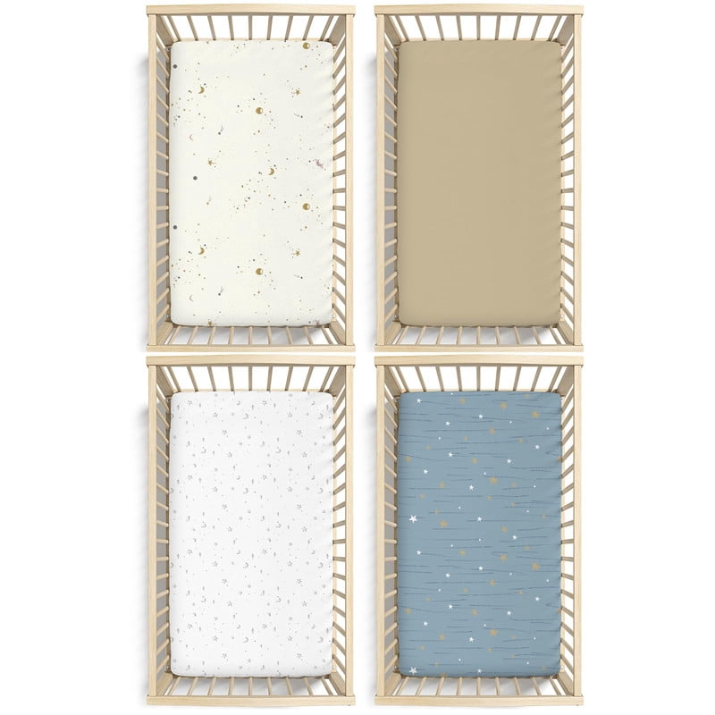 Plushii Baby Crib Sheets Fitted 4 Pack for Boys & Girls, 52'’ x 28'' Soft Microfiber Toddler Bed Sheets for Standard Crib & Toddler Mattresses (Star)