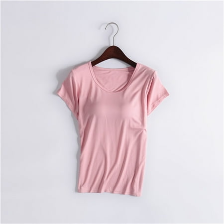 Pink Womens Tops Yoga Gym Tops Workout Tank Tops Strap Padded Undershirts Cotton Camisole Vest Top Seamless Sleeping Vest Bra Top Going Out Tops for Women