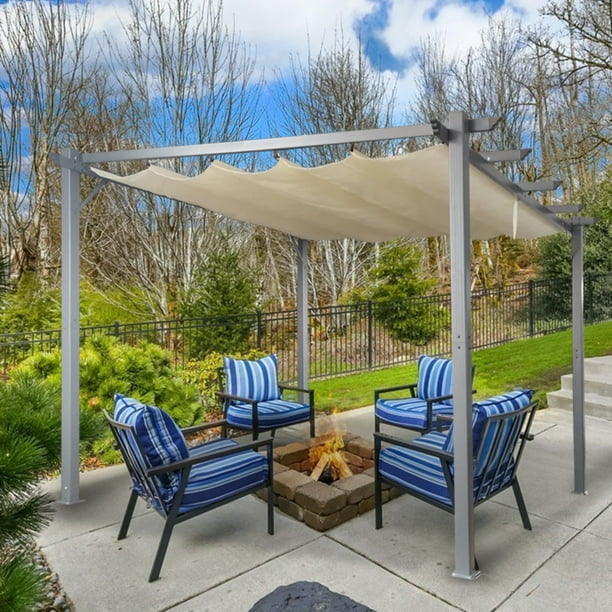 Cloud Mountain Outdoor Pergola 10 x 10 Retractable Gazebo Flat Hanging