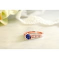 thumbnail image 4 of Gem Stone King 18K Rose Gold Plated Silver Ring Round Blue Created Sapphire and Moissanite (1.15 Cttw, Size 9), 4 of 5