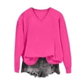 thumbnail image 5 of Top for Women Long Sleeve V Neck Solid Color Loose Sweatshirt Hot Pink S, 5 of 6