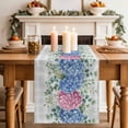 thumbnail image 2 of Table Runner 72 Inches Long for Kitchen Dining, Blue Pink Hydrangea Dresser Scarf Farmhouse, Dining Table Decorations for Wedding/Parties, Eucalyptus Leaves Grey Plaid 18 x 72 In, 2 of 8