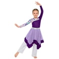 thumbnail image 2 of YiZYiF Kids Girls Worship Praise Dance Outfit 2-Piece Printed Irregular Liturgical Dress with Wide Leg Pants Set Purple White 12, 2 of 6