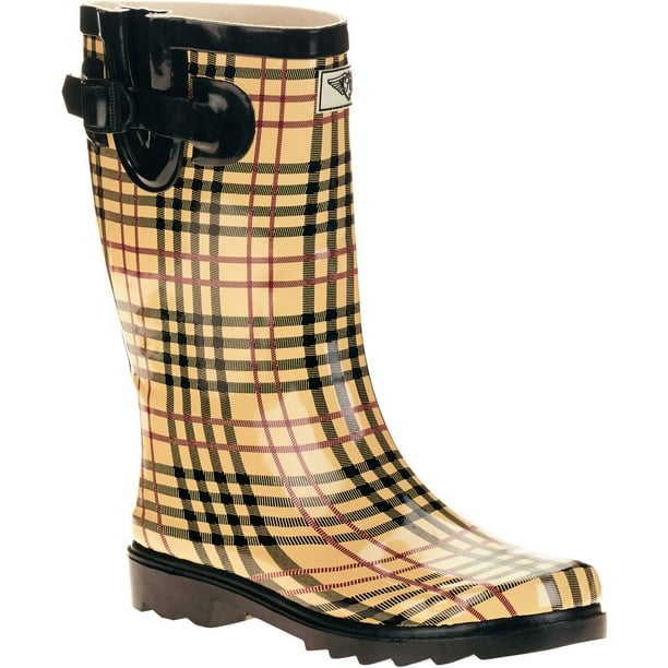 tan plaid rain boots