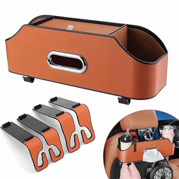 Car Back Seat Organizer with 2 Drink Cup Holder - Tissue Box and Storage Box Hook - Multi-functional Storage - Great for Kids and Travel