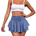 thumbnail image 5 of QATAINLAV Summer Shorts for Women Drawstring Elastic High Waist Flowy Mini Skirts Casual Tiered Ruffle Golf Tennis Short Skorts Blue XL, 5 of 9