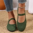 thumbnail image 5 of Domuza Women's Mary Jane Flat Shoes with Elastic Strap, Soft Faux Suede Slip On Casual Walking Flats, Comfortable Low Profile Everyday Footwear for Work Office Daily Wear Green 7（EU-38）, 5 of 7