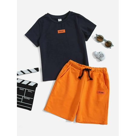 

Short Sleeve Toddler Boys Letter Patched Tees T Shirt Drawstring Waist Shorts S221904X Multicolor 2Y(36IN)