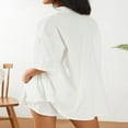 thumbnail image 4 of Women Casual Clothes Set Summer Solid Color 3/4 Sleeve Button-up Shirts Tops and Drawstring Shorts Outfits, 4 of 7