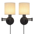 thumbnail image 3 of Plug-In Wall Sconce, Swing Arm Wall Sconce With Cylindrical Fabric Shade, Plug-In Or Wired Lamps, Wall Sconce For Bedroom, Living Room, Bedroom, Office, Linen Brown, 3 of 4