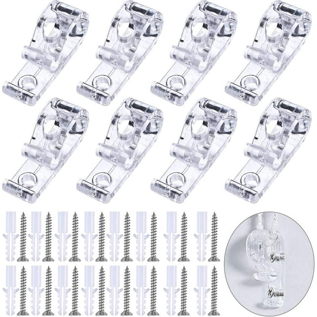8 Pcs Clips P Transparents pour Stores Romains, Clips P de Sécurité pour Rideaux à Enrouleur pour Enfants avec 16 Vis + 16 Piliers en Plastique pour la Maison, Chaîne pour Store Vertical à Bille