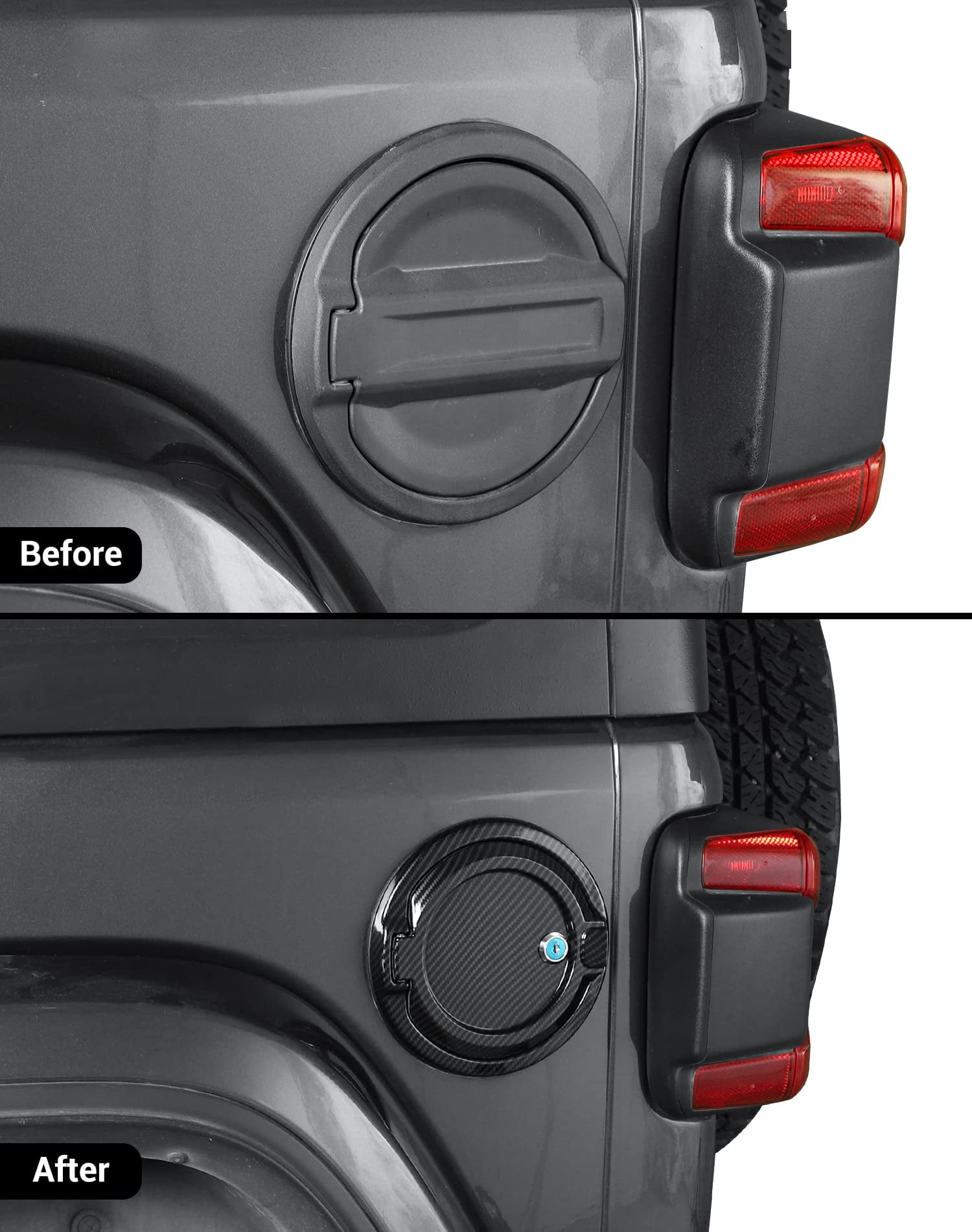 JeCar JL Locking Fuel Filler Cover Gas Cap Aluminum Alloy Gas Tank Door  Exterior Accessories for Jeep Wrangler 2018-2022 JL JLU, Carbon Fiber  Finish