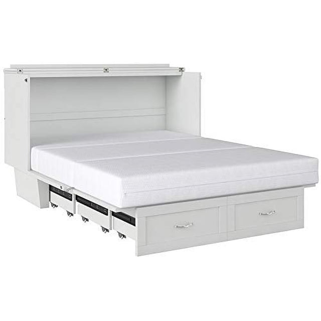 Atlin Designs Coffre-Lit Escamotable Moderne en Bois Format Grand Lit, Fini Blanc