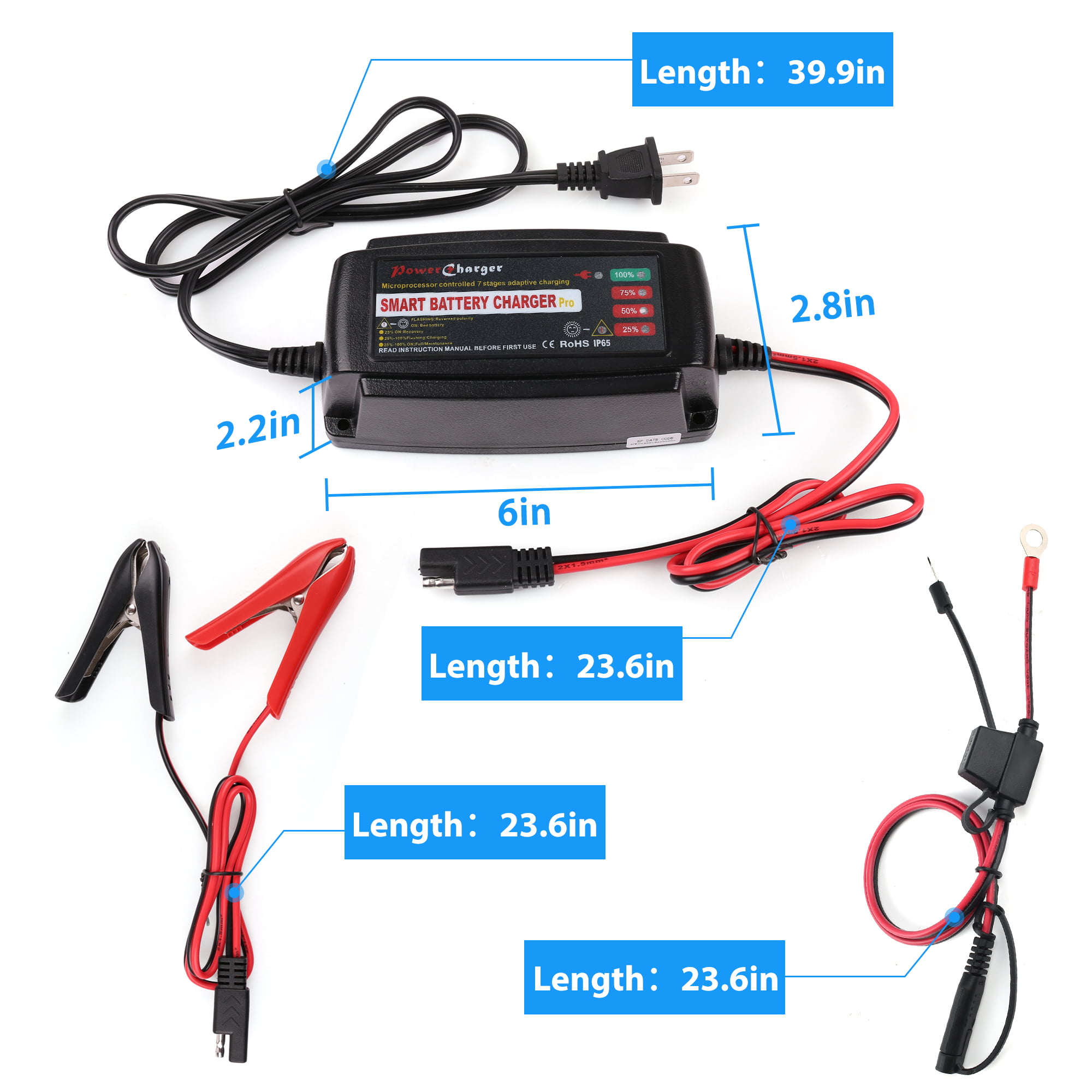 12V 5A Battery Charger Portable Automatic Battery Trickle Charger Maintainer Smart Deep Cycle for Car Boat Lawn Mower Marine Sealed Lead Acid Battery 