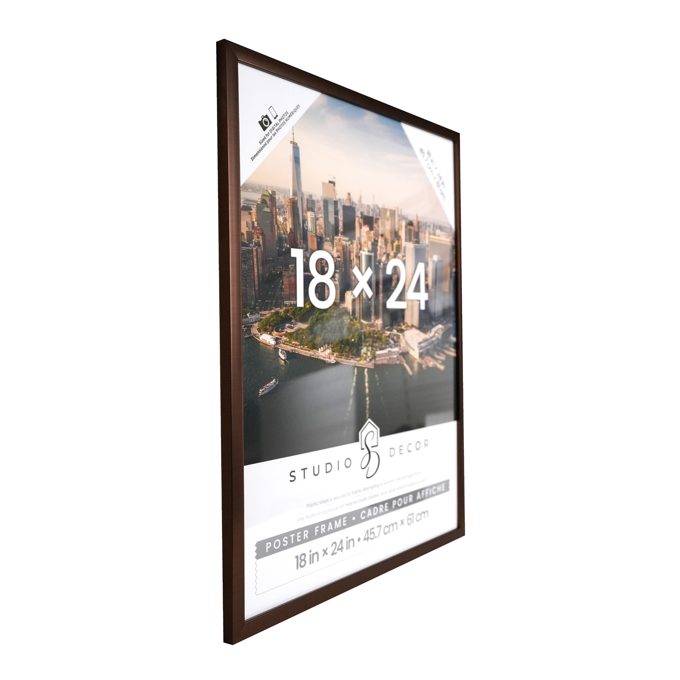 Studio Decor 18" x 24" Bronze Poster Frame - Includes Pre-attached Hanging Hardware, Horizontal or Vertical Display Frame for Posters, Photos and Art Prints - 1 Pack