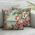 thumbnail image 3 of Shangniulu Vintage Christmas Style Farmhouse Pillow Cover&nbsp;Flamingos Wear Santa Hats Decoraive Home Cushion CoverFlowers Outdoor Decor for Sofa Couch Pillowcase (Winter Flamingo) White, 3 of 5