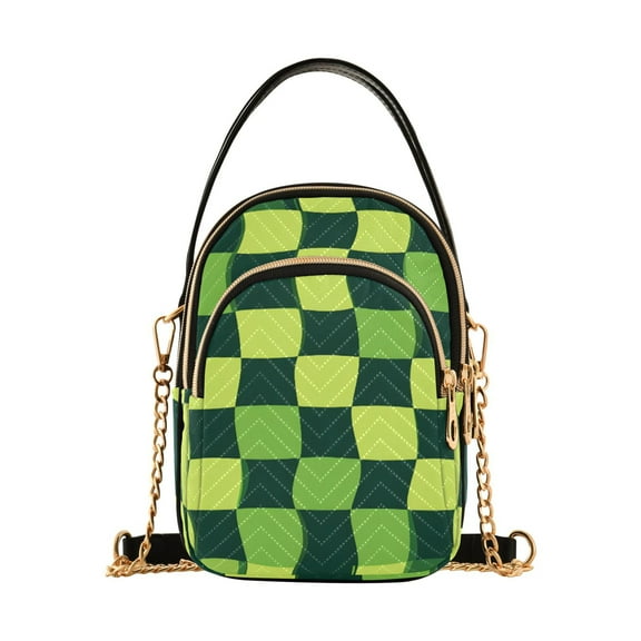 joogoo Women Green Checkered Pattern Chain Crossbody Bags Shoulder Handbag Phone Purse