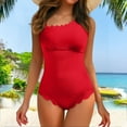 thumbnail image 2 of MNCEKFOD Womens Swimsuits One Shoulder Ribbed Scalloped Bathing Suit Cutout Full Coverage Swim Suit Summer Vcation Swimwear Red L, 2 of 5
