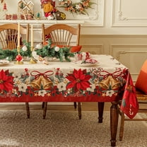 Christmas Rectangle Jacquard Tablecloth with Red Flower, Polyester Poinsettia Vintage Floral Printed Table Cloth for Xmas Party Decoration/Holiday (60x84 Inch)