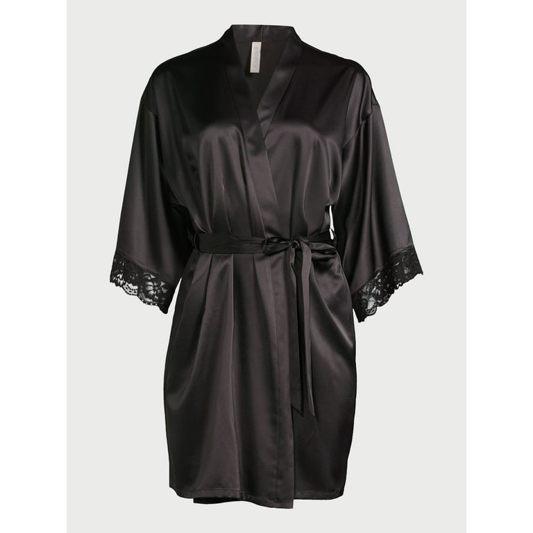 Joyspun Women s Lace Trim Satin Robe Sizes S to 3X Walmart