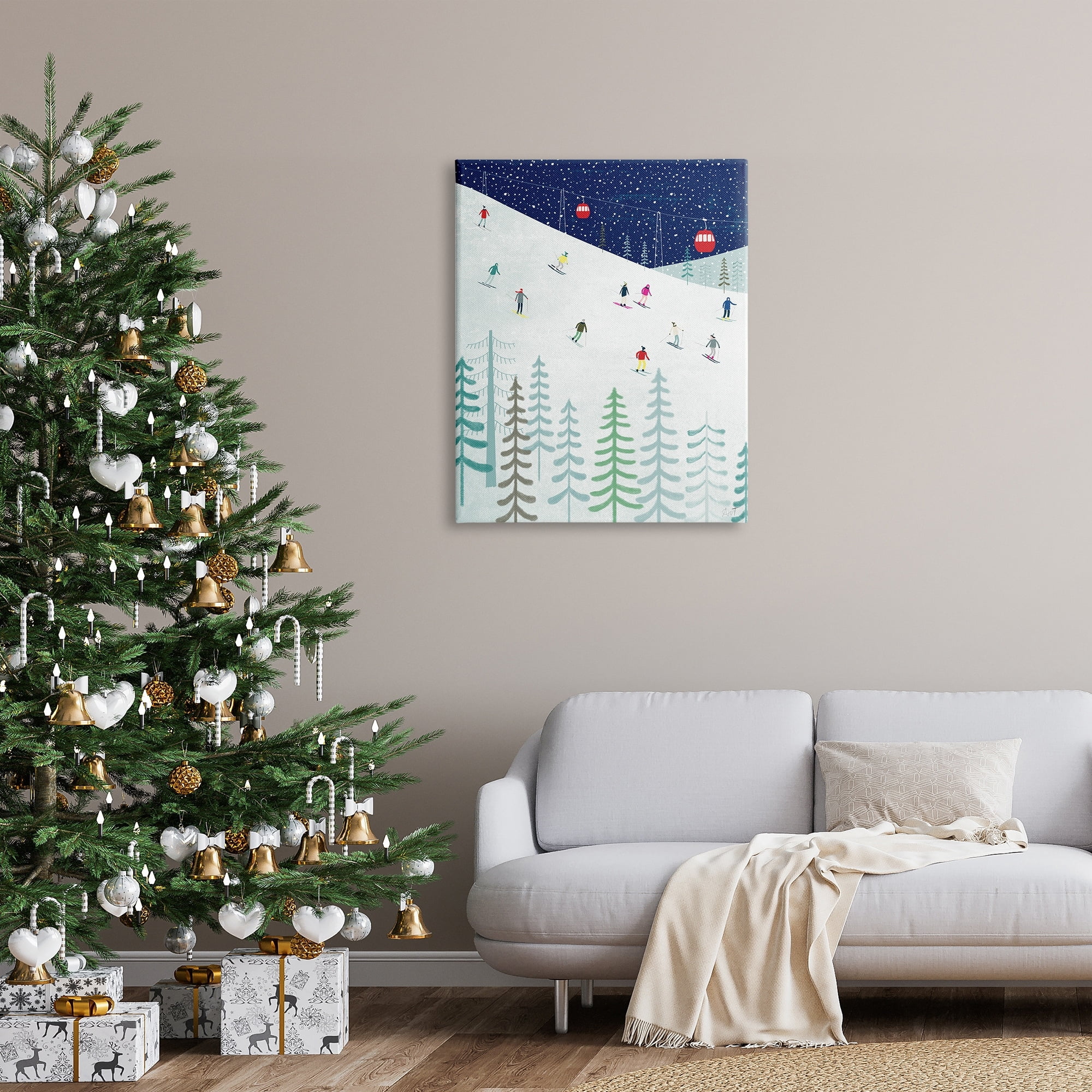 Stupell Industries Skiing Night Sky Winter Slopes Holiday Painting Gallery Wrapped Canvas Print Wall Art