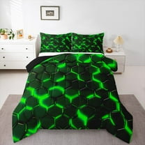 Manfei Neon Green Honeycomb Bedding Comforter Set, Abstract Geometric Twin Comforter Sets, Teens Boys Girls Kids Reversible Bedding Set, Breathable Home Decor, 2pcs
