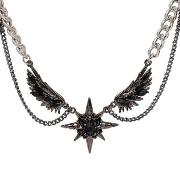 Gothic Star Gemstone Wing Necklace – Edgy Hip-Hop Streetwear Chain for Men & Women