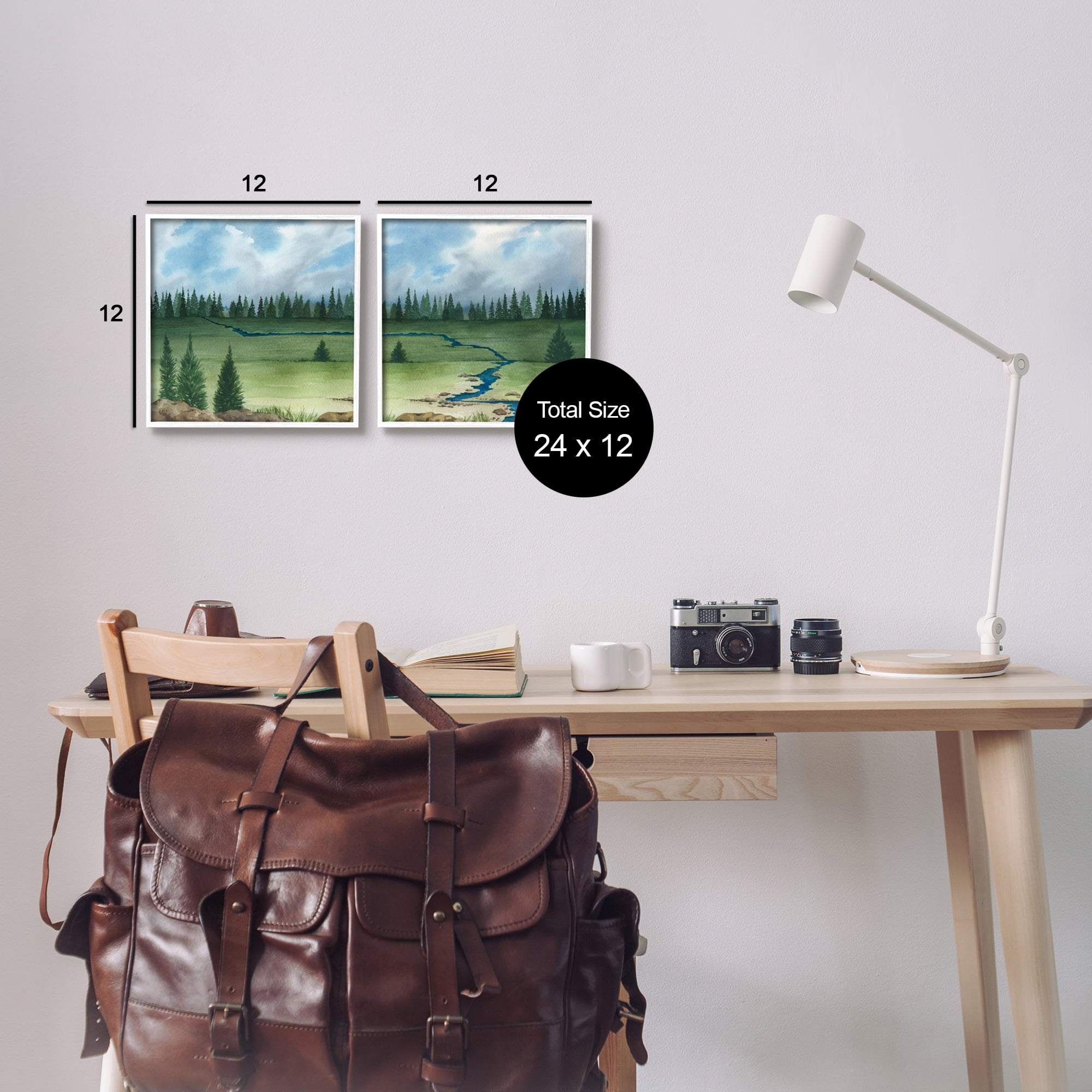 Stupell Distant Stream Trees Nature Landscape Landscape Painting White Framed Art Print Wall Art, Set of 2