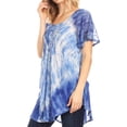 thumbnail image 3 of Sakkas Donna Women's Casual Lace Short Sleeve Tie Dye Corset Loose Top Blouse - SkyBlue - Plus Size, 3 of 5