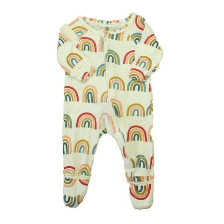 

Pre-owned Oliver & Rain Unisex Ivory Rainbows 1-piece footed Pajamas size: Newborn