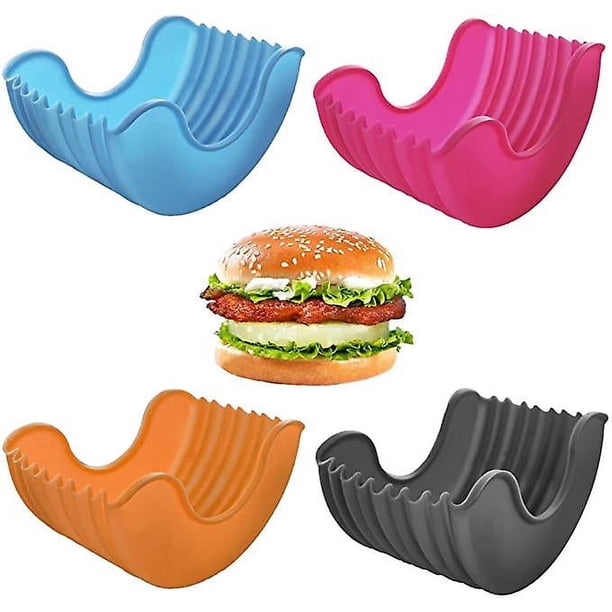 4 Piezas Caja De Hamburguesa De Silicona Para Hamburguesas Recubrimiento Antiadherente Fijo Forma De Hamburguesa Para Barbacoa Hamburguesa Sanitaria Soporte De Silicona Para Hamburguesas Caj