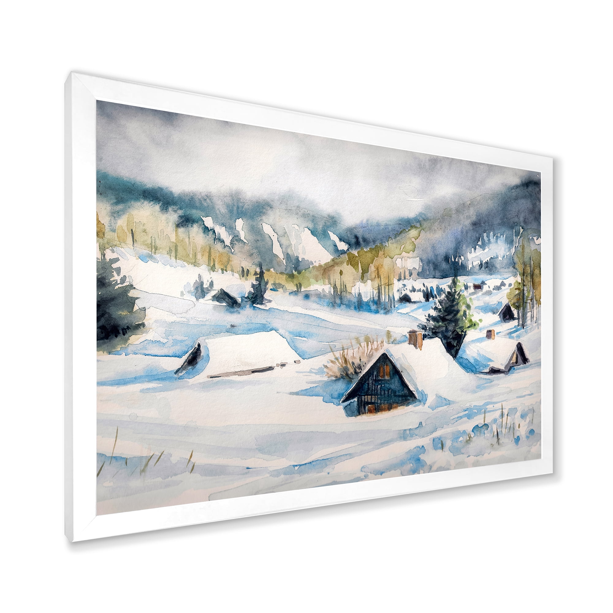 Designart 'Winter In Mountain Village' Traditional Framed Art Print