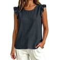 thumbnail image 5 of tarylea Tank Tops for Women Sleeveless Ruffled Shoulder Scoop Neck T-Shirts Casual Loose Summer Plain Tee Tops, 5 of 6