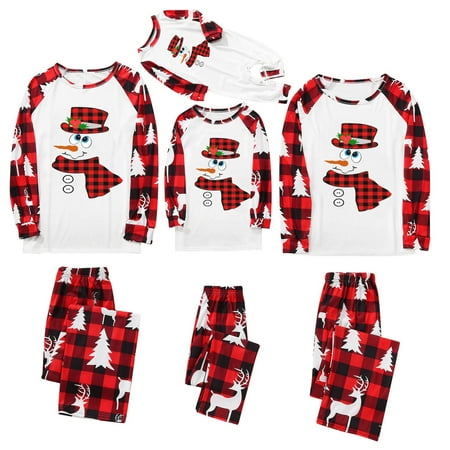 

Matching Family Christmas Pajamas Set Cartoon Santa Top Plaid Pants Set Sleepwear