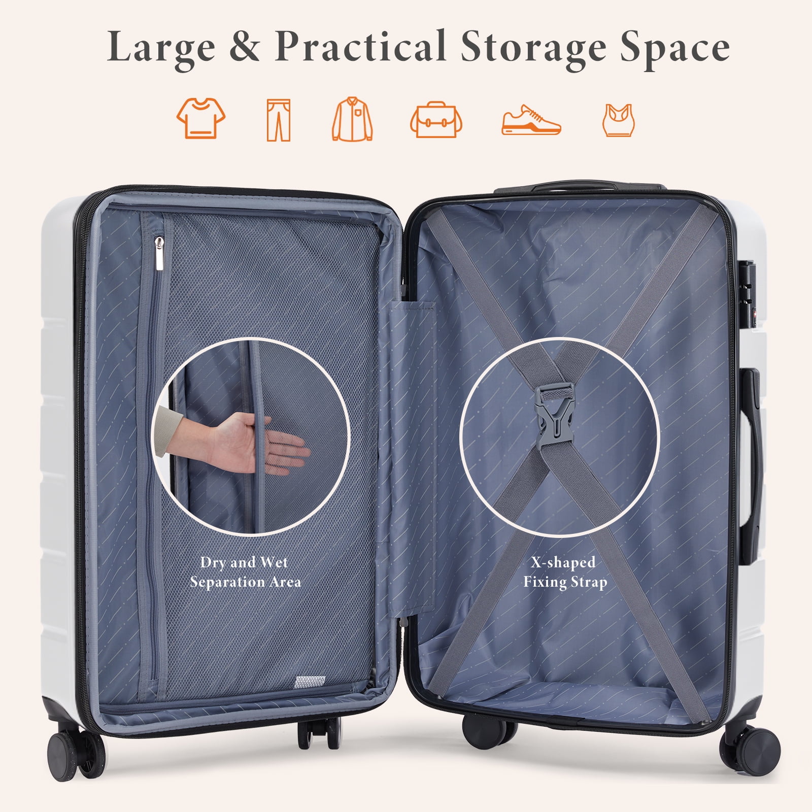 CONCETTA 20 Inch Carry on Luggage with Spinner Wheels, Hard Shell ABS Suitcase Lightweight Expandable Rolling Luggage, White