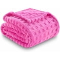 thumbnail image 6 of Super Soft Throw Blanket Pink Premium Silky Flannel Fleece 3D Waffle Checkered Lightweight Bed Blanket All Season Use (Hot Pink, Throw(50"x70")), 6 of 6