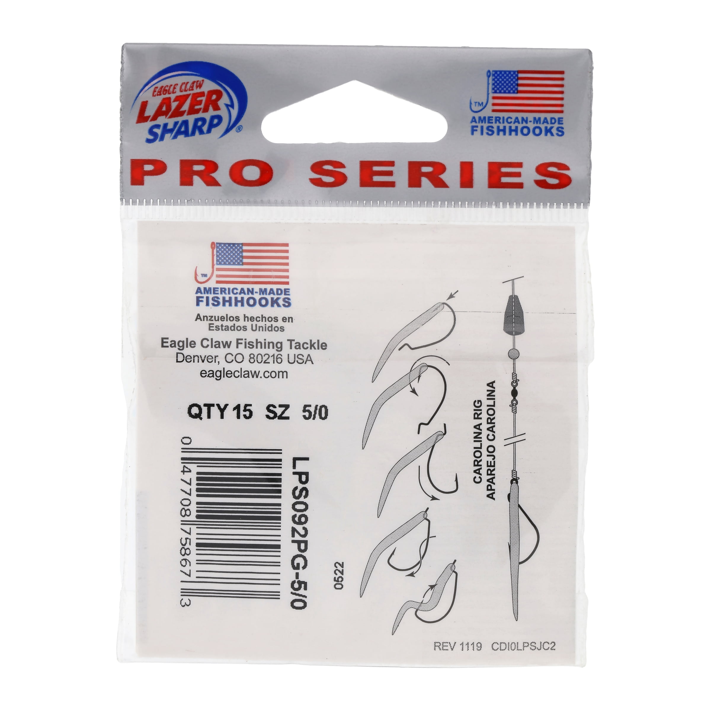 Lazer Sharp LPS092PG-5/0 Skeet Reese Light Wire EWG Worm Hook, Size 5/0, 15 Pack