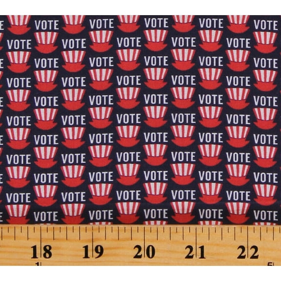 Cotton Voting Hats America Election Red White on Navy Your Vote Counts Cotton Fabric Print by the Yard (01849-55)