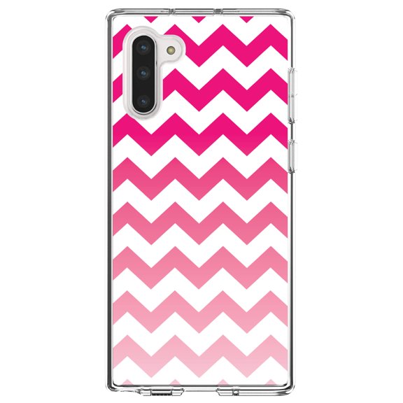 DistinctInk Clear Shockproof Hybrid Case for Samsung Galaxy Note 10 (6.3" Screen) - TPU Bumper, Acrylic Back, Tempered Glass Screen Protector - White Pink Fade Ombré Stripes