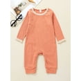 thumbnail image 2 of Qiylii Baby Girls Solid Color Ribbed Romper,Long Sleeve Splicing O-neck Bodysuit, 2 of 7