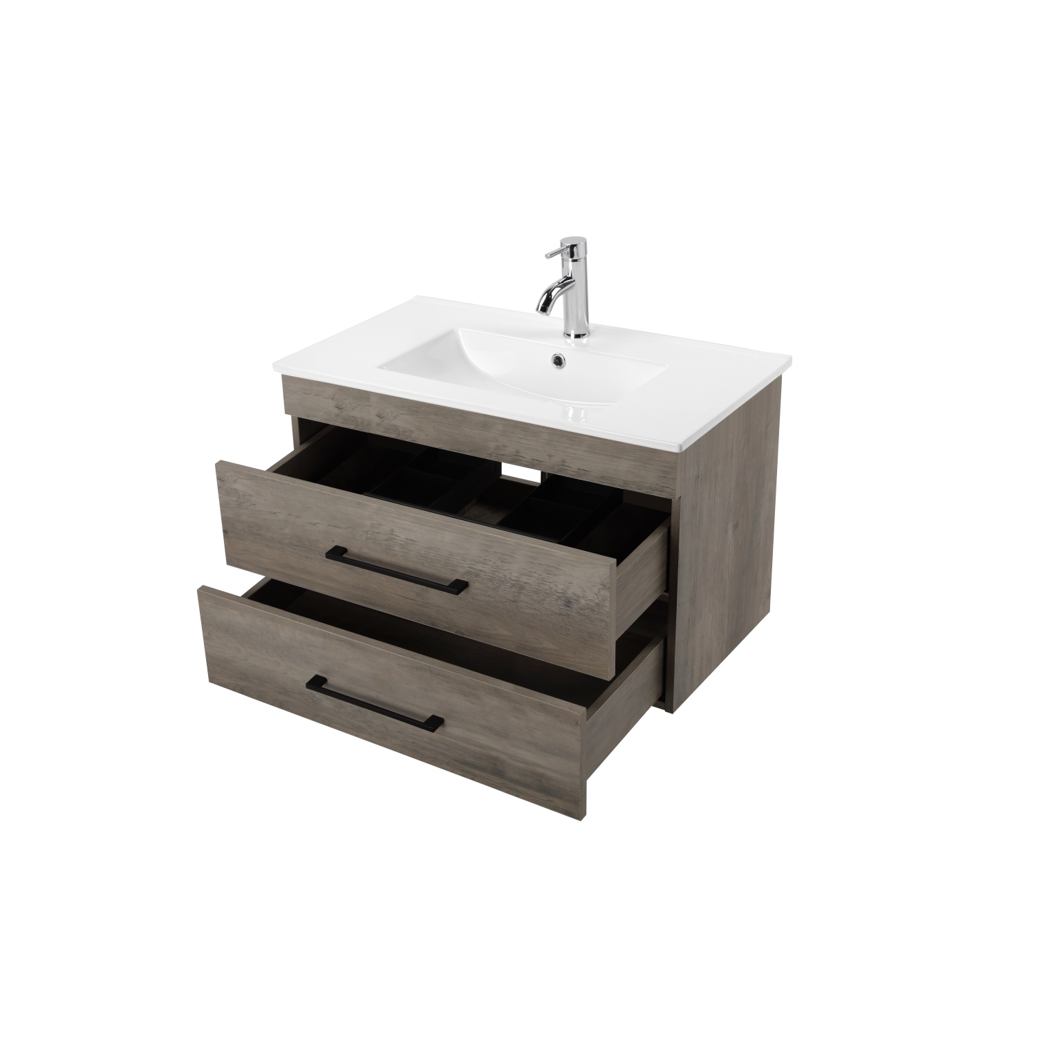 Hommoo 32" Wall-Mounted Bathroom Vanity with Double Drawers, Sink & Mirror, Floating Bathroom Vanity, Gray